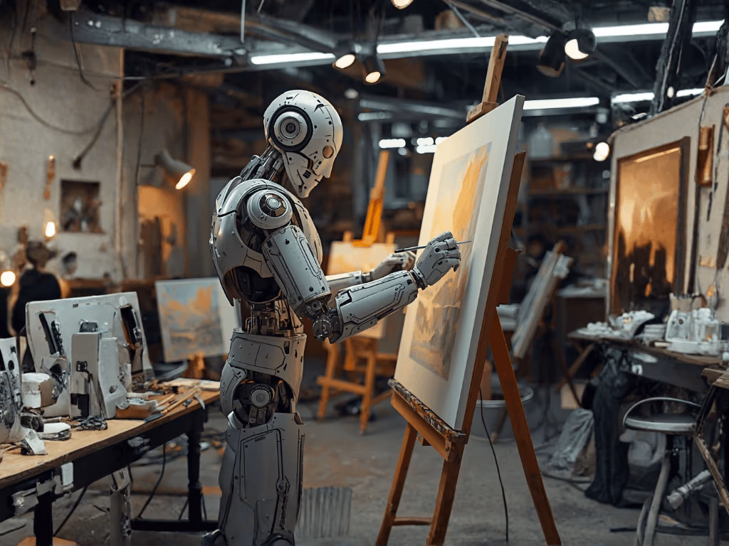 Illustration: a robot painting on a canvas (generated by author with Canva AI).